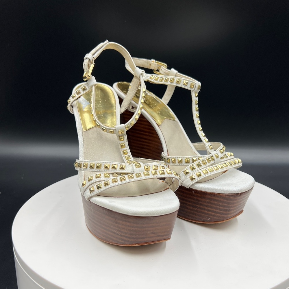 MICHAEL KORS White and Gold Studded Wedges